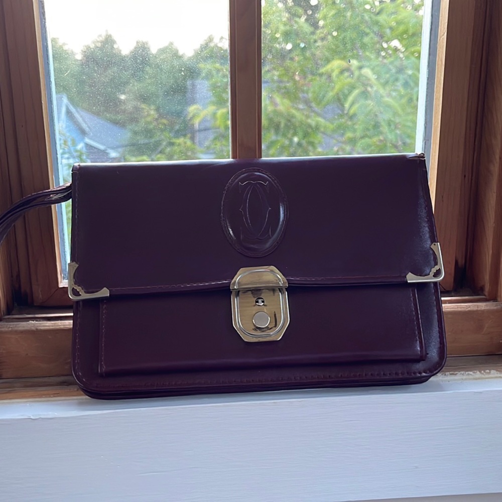 Auth Vtg Cartier Paris Unusual Folding Organizer Clutch Bag - Bordeaux-Leather